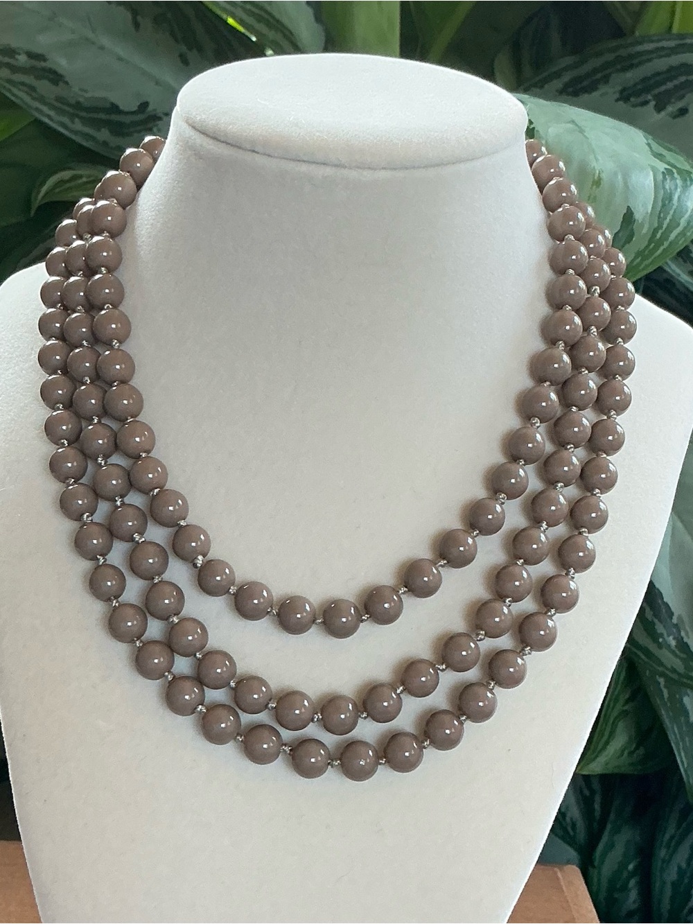 Beautiful Three-Strand Taupe Beaded Necklace - Women Jewelry